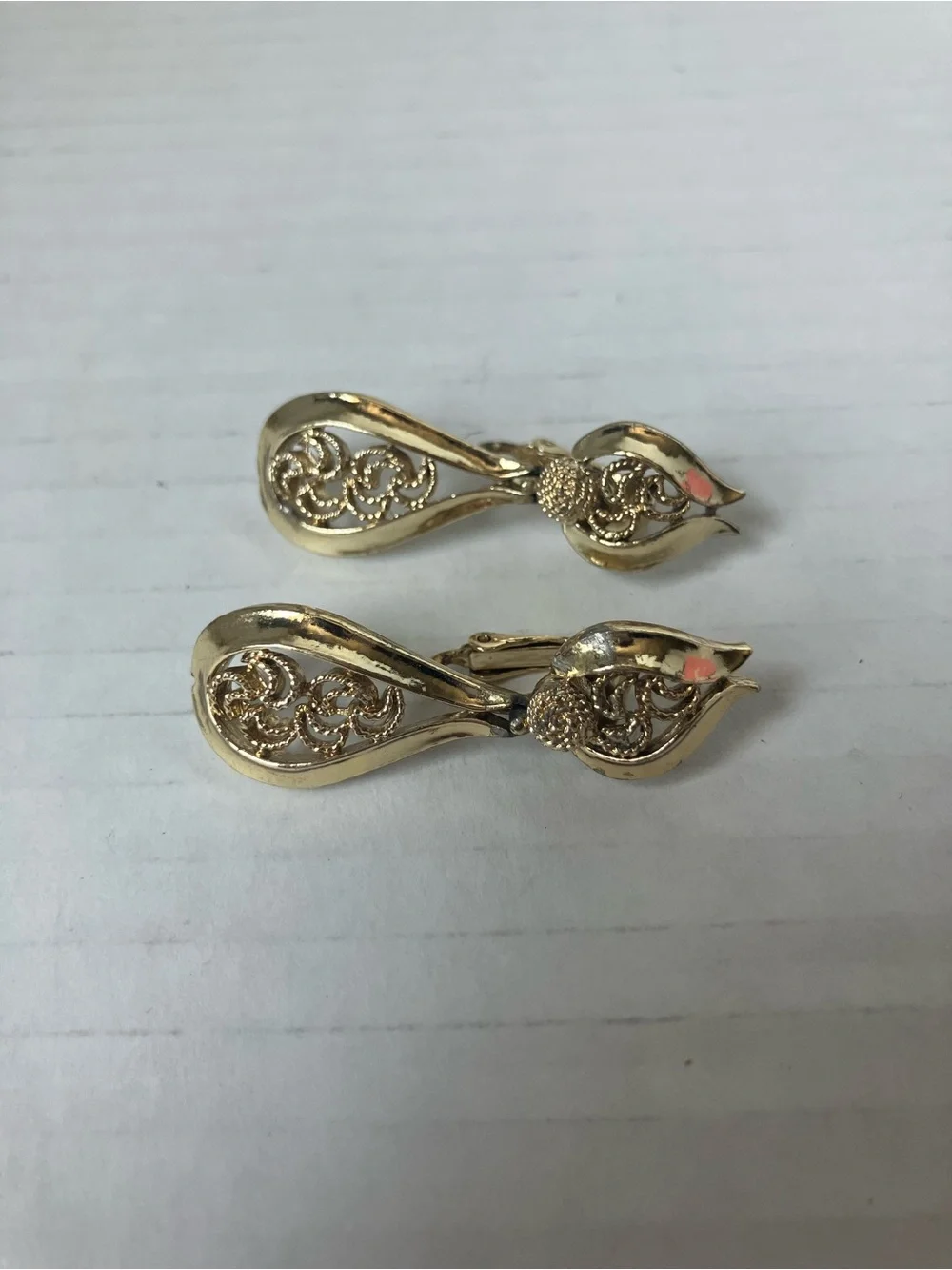 Vintage Gold Floral Brooch with Matching Clip-On Earrings Set Dress Fancy Pin Up